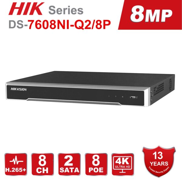 Hikvision 8CH NVR DS 7608NI Q2 8P 8 Channel 8 Independent POE NVRs for POE Camera